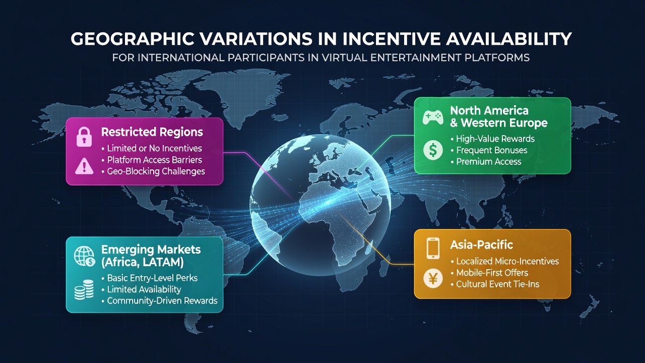 Map showing global distribution of virtual entertainment platform incentives by region