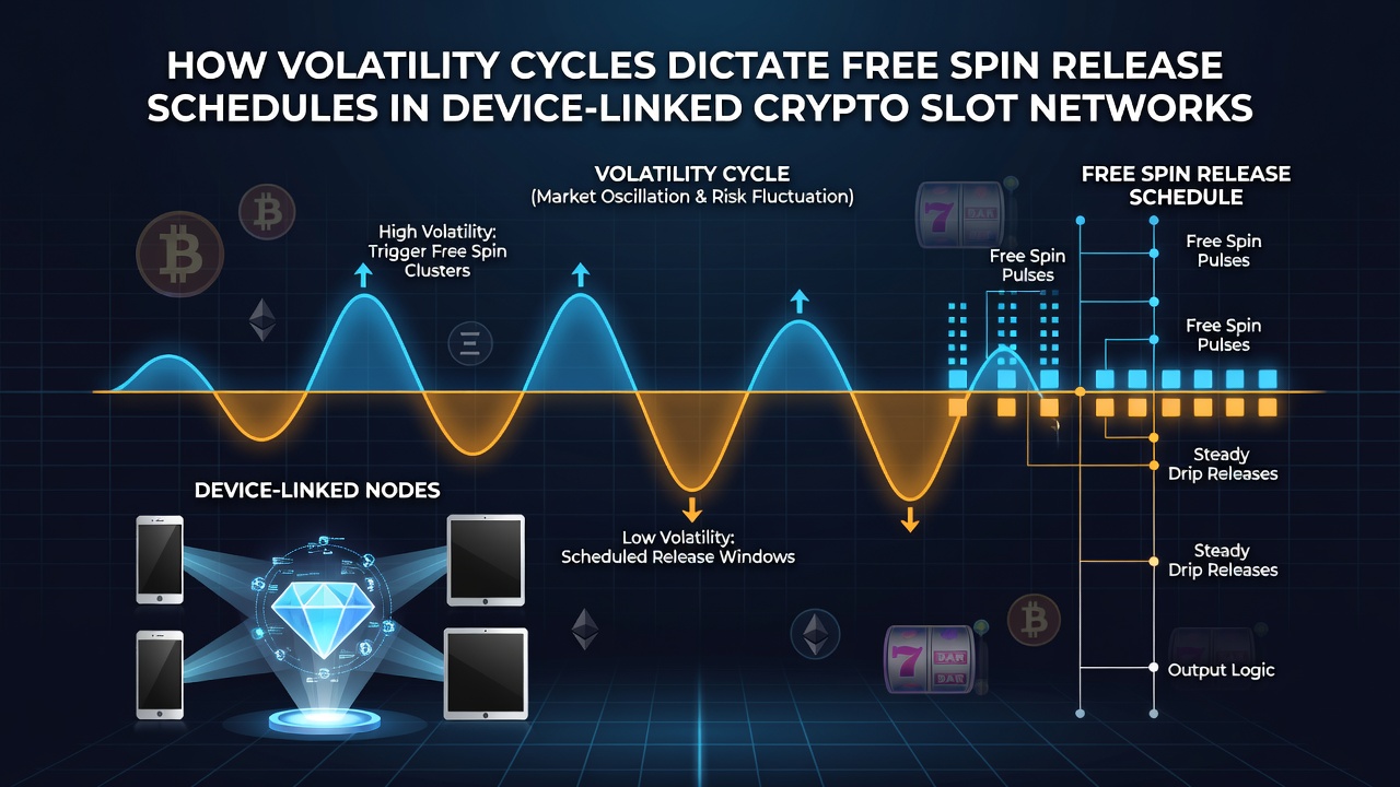 Network architecture diagram illustrating device synchronization points and volatility-triggered spin release nodes