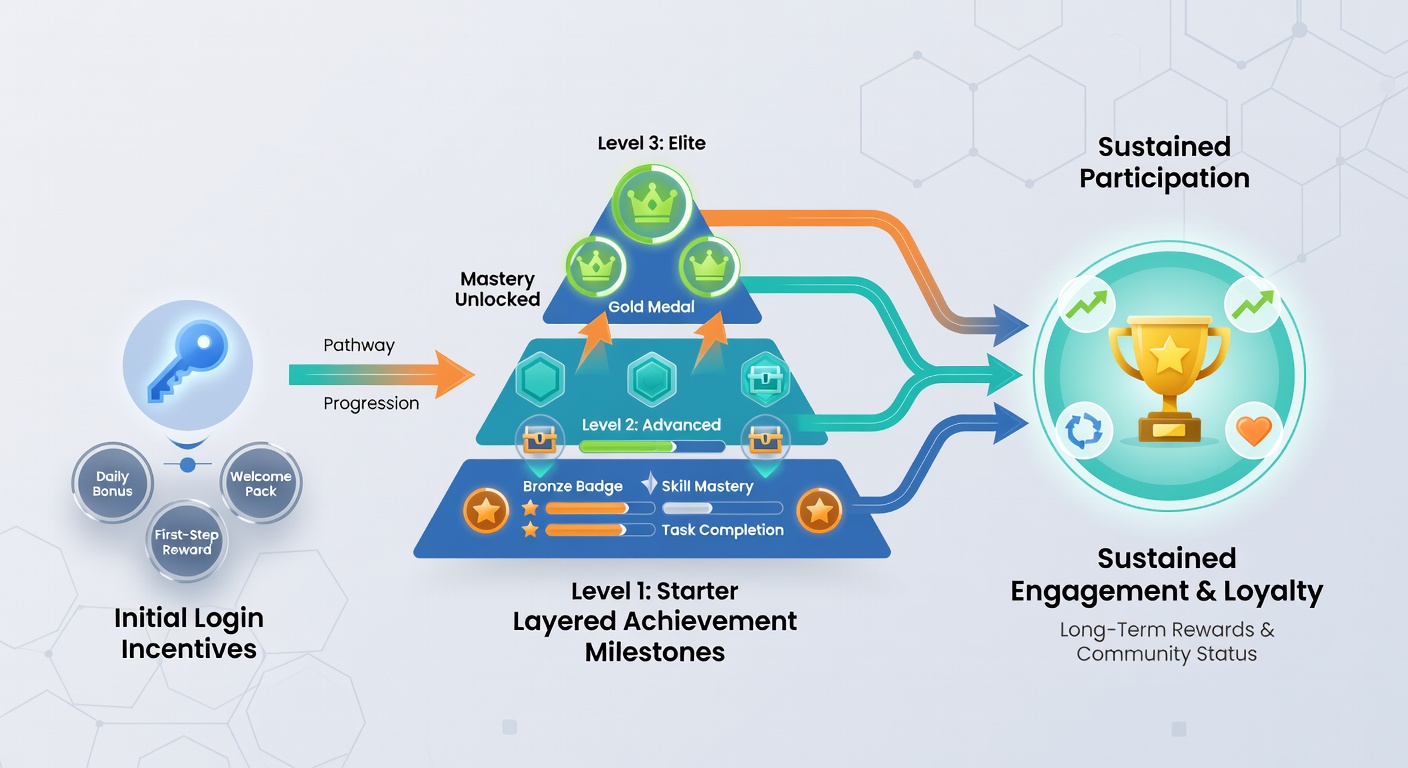 Screenshot of achievement dashboard in a blockchain-based virtual gaming environment