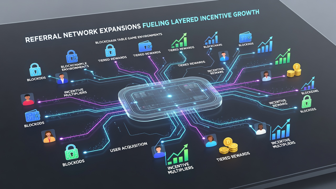 Diagram illustrating layered incentive growth across referral networks in blockchain table games