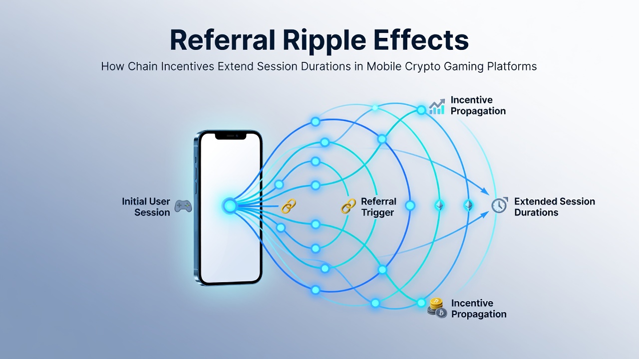 Analytics dashboard displaying extended session durations linked to referral chains in crypto gaming apps